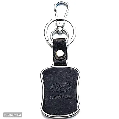 AAYUSH LEATHER KEYCHAINS AND KEYRINGS COMPATIBLE WITH CARS AND BIKES (Mercedes | Bmw | Audi | Tata | Maruti Suzuki | Hyundai | Honda | Royal Enfield) (MAHINDRA BLACK AND SILVER MID LEATHER)-thumb4