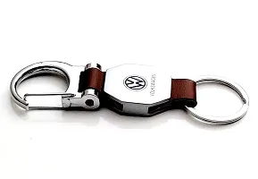 AAYUSH LEATHER KEYCHAINS AND KEYRINGS COMPATIBLE WITH CARS AND BIKES (Mercedes | Bmw | Audi | Tata | Maruti Suzuki | Hyundai | Honda | Royal Enfield) (VOLKSWAGN DOUBLE SIDE HOOK BROWN)-thumb2