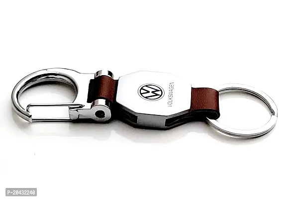 AAYUSH LEATHER KEYCHAINS AND KEYRINGS COMPATIBLE WITH CARS AND BIKES (Mercedes | Bmw | Audi | Tata | Maruti Suzuki | Hyundai | Honda | Royal Enfield) (VOLKSWAGN DOUBLE SIDE HOOK BROWN)-thumb3