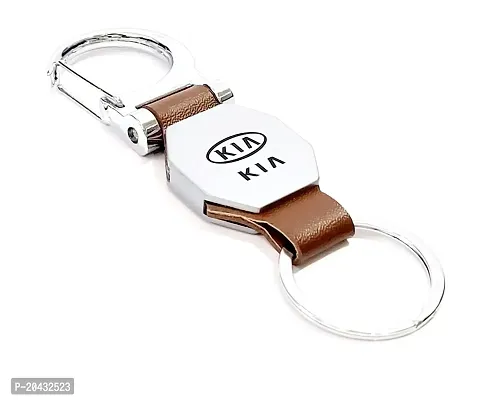 AAYUSH LEATHER KEYCHAINS AND KEYRINGS COMPATIBLE WITH CARS AND BIKES (Mercedes | Bmw | Audi | Tata | Maruti Suzuki | Hyundai | Honda | Royal Enfield) (KIA DOUBLE SIDE HOOK BROWN)