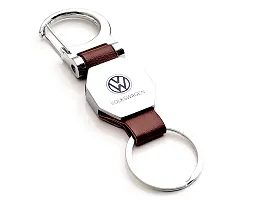 AAYUSH LEATHER KEYCHAINS AND KEYRINGS COMPATIBLE WITH CARS AND BIKES (Mercedes | Bmw | Audi | Tata | Maruti Suzuki | Hyundai | Honda | Royal Enfield) (VOLKSWAGN DOUBLE SIDE HOOK BROWN)-thumb1