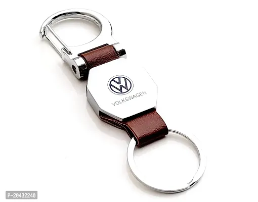 AAYUSH LEATHER KEYCHAINS AND KEYRINGS COMPATIBLE WITH CARS AND BIKES (Mercedes | Bmw | Audi | Tata | Maruti Suzuki | Hyundai | Honda | Royal Enfield) (VOLKSWAGN DOUBLE SIDE HOOK BROWN)-thumb2