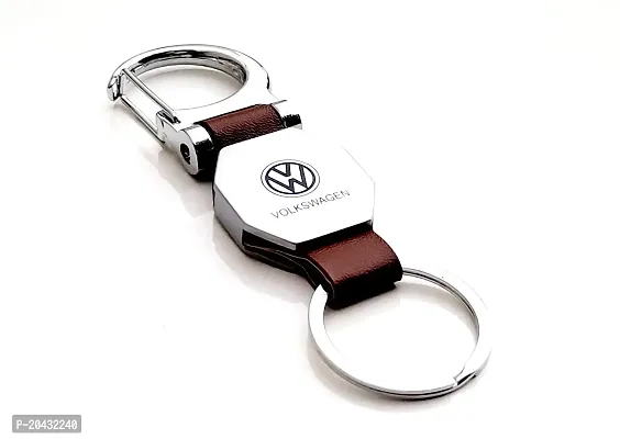 AAYUSH LEATHER KEYCHAINS AND KEYRINGS COMPATIBLE WITH CARS AND BIKES (Mercedes | Bmw | Audi | Tata | Maruti Suzuki | Hyundai | Honda | Royal Enfield) (VOLKSWAGN DOUBLE SIDE HOOK BROWN)