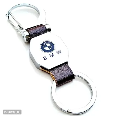 AAYUSH LEATHER KEYCHAINS AND KEYRINGS COMPATIBLE WITH CARS AND BIKES (Mercedes | Bmw | Audi | Tata | Maruti Suzuki | Hyundai | Honda | Royal Enfield) (BM DOUBLE SIDE HOOK BROWN)