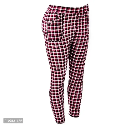 Aayush Stylish and Elegant Free Size Printed Check HIGH Waist RED White Colored Jeggings for Women and Girls-thumb2