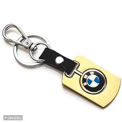 AAYUSH LEATHER KEYCHAINS AND KEYRINGS COMPATIBLE WITH CARS AND BIKES (Mercedes | Bmw | Audi | Tata | Maruti Suzuki | Hyundai | Honda | Royal Enfield) (BM GOLDEN SEPERABLE)-thumb0