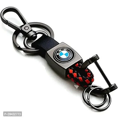 AAYUSH LEATHER KEYCHAINS AND KEYRINGS COMPATIBLE WITH CARS AND BIKES (Mercedes | Bmw | Audi | Tata | Maruti Suzuki | Hyundai | Honda | Royal Enfield) (BM RED AND BLACK THREAD LEATHER)