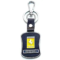 AAYUSH LEATHER KEYCHAINS AND KEYRINGS COMPATIBLE WITH CARS AND BIKES (Mercedes | Bmw | Audi | Tata | Maruti Suzuki | Hyundai | Honda | Royal Enfield) (FERRARII BLACK AND YELLOW MID LEATHER)-thumb1