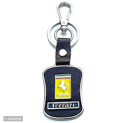 AAYUSH LEATHER KEYCHAINS AND KEYRINGS COMPATIBLE WITH CARS AND BIKES (Mercedes | Bmw | Audi | Tata | Maruti Suzuki | Hyundai | Honda | Royal Enfield) (FERRARII BLACK AND YELLOW MID LEATHER)-thumb2