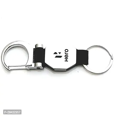 AAYUSH LEATHER KEYCHAINS AND KEYRINGS COMPATIBLE WITH CARS AND BIKES (Mercedes | Bmw | Audi | Tata | Maruti Suzuki | Hyundai | Honda | Royal Enfield) (HERO DOUBLE SIDE HOOK BLACK)-thumb2