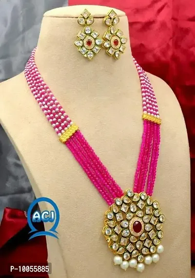 Stylish Alloy Gold Plated Long Necklace with Earrings Set For Women