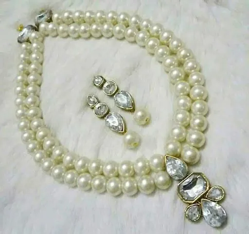 Unique Pearl Beads Necklace with Earrings Set For Women And Girls