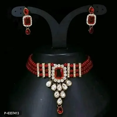 Allure Alloy Kundan Choker Necklace with Earrings Set For Women-thumb0