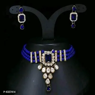 Allure Alloy Kundan Choker Necklace with Earrings Set For Women