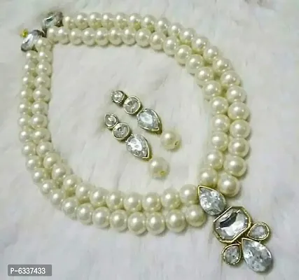 Unique Pearl Beads Necklace with Earrings Set For Women And Girls-thumb0