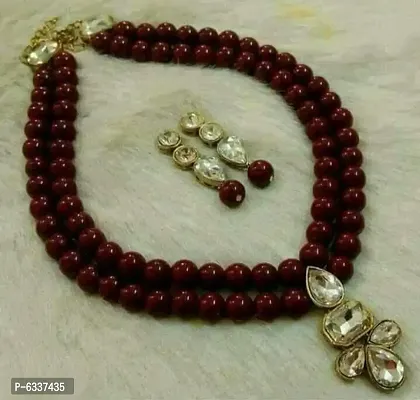 Unique Pearl Beads Necklace with Earrings Set For Women And Girls