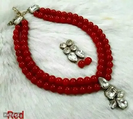 Unique Pearl Beads Necklace with Earrings Set For Women And Girls