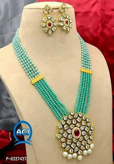 Partywear Alloy Beads Long Necklace Set for Women