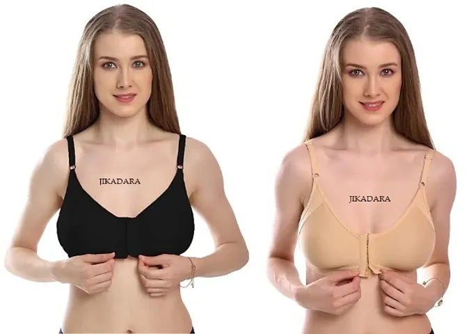 Plus Size Cotton Solid Front Open Bra For Women