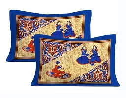 Classic Cotton Rajasthani Circle Blue Double Bedsheet With Two Pillow Covers-thumb1