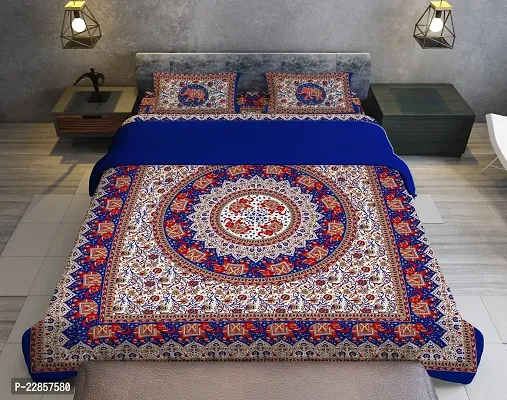 Classic Cotton Round Hathi Blue Double Bedsheet With Two Pillow Covers-thumb4