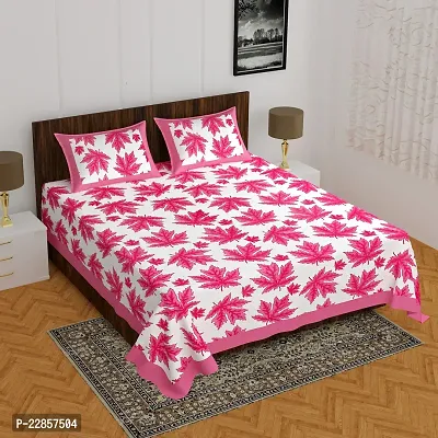 Classic Cotton Badapatta Pink Printed Double Bedsheet With Two Pillow Covers