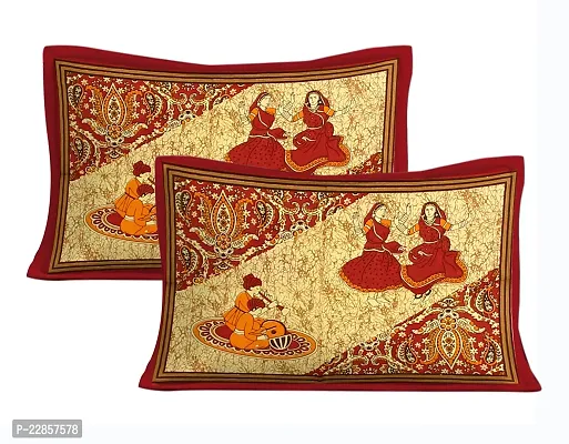 Classic Cotton Rajasthani Circle Maroon Double Bedsheet With Two Pillow Covers-thumb2