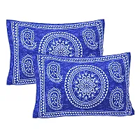 Classic Cotton Carry Blue Printed Double Bedsheet Pillow Two Cover-thumb1