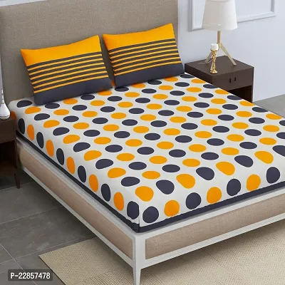 Classic Cotton Yellow And Grey Gola Double Bedsheet With Two Pillow Covers-thumb0