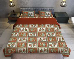 Classic Cotton Rajasthani Dandiya Orange  Double Bedsheet With Two Pillow Covers-thumb1