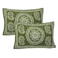 Classic Cotton Carry Green Printed Double Bedsheet Pillow Two Cover-thumb1