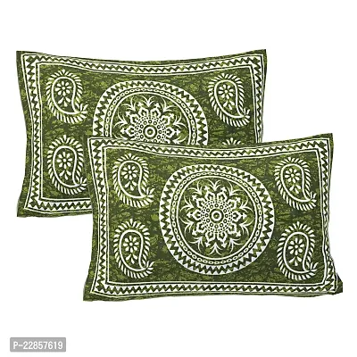 Classic Cotton Carry Green Printed Double Bedsheet Pillow Two Cover-thumb2