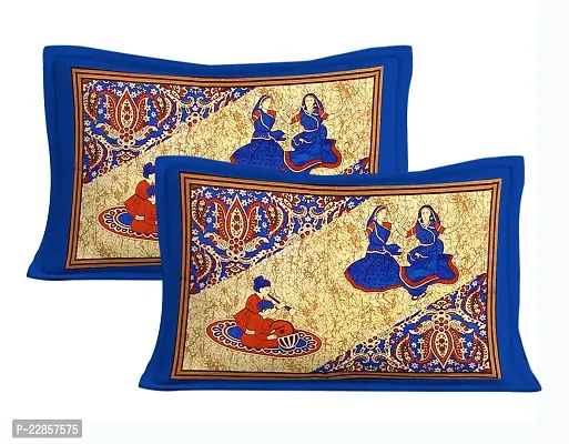 Classic Cotton Rajasthani Circle Blue Double Bedsheet With Two Pillow Covers-thumb3