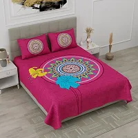 Classic Cotton Rangoli Pink Double Bedsheet Pillow Two Cover-thumb3