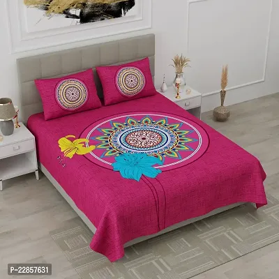 Classic Cotton Rangoli Pink Double Bedsheet Pillow Two Cover-thumb4