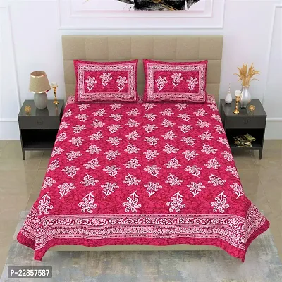 Classic Cotton Pink Flower Printed Double Bedsheet With Two Pillow Covers-thumb3