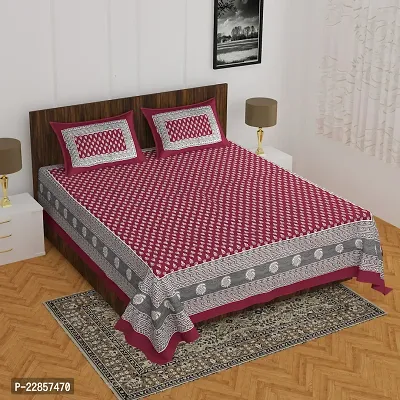 Classic Cotton Small Buti Maroon Printed Double Bedsheet With Two Pillow Covers-thumb0