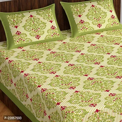 Classic Cotton Green Flowers Double Bedsheet With Two Pillow Covers-thumb3