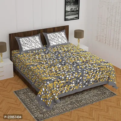 Classic Cotton Angoor Grey Printed Double Bedsheet With Two Pillow Covers-thumb0