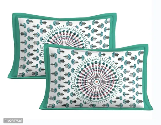 Classic Cotton Morrpankh Sea Green Printed Double Bedsheet With Two Pillow Covers-thumb4