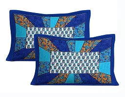 Classic Cotton Multi Chokda Blue Double Bedsheet With Two Pillow Covers-thumb1