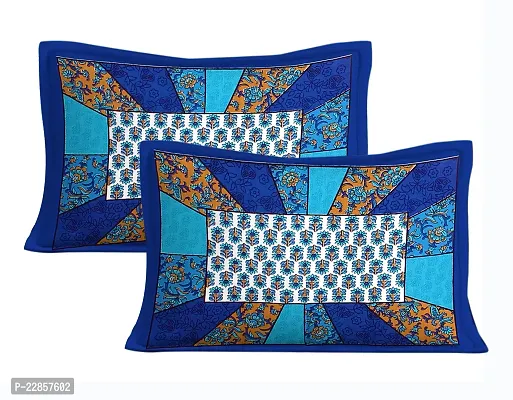 Classic Cotton Multi Chokda Blue Double Bedsheet With Two Pillow Covers-thumb2