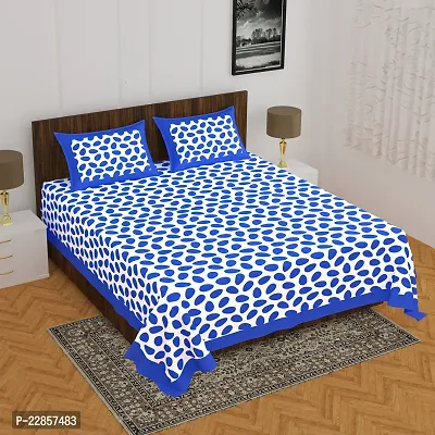 Classic Cotton Blue Anda Double Bedsheet With Two Pillow Covers-thumb0