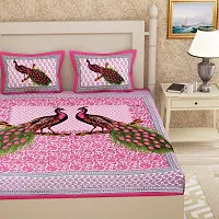 Classic Cotton Pink Peacock Printed Double Bedsheet Pillow Two Cover-thumb1