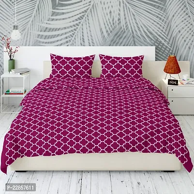 Classic Cotton Net Deep Pink Printed Double Bedsheet With Two Pillow Covers