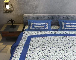 Classic Cotton Bindia Blue Printed Double Bedsheet With Two Pillow Covers-thumb3