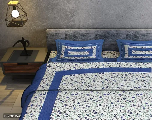 Classic Cotton Bindia Blue Printed Double Bedsheet With Two Pillow Covers-thumb4