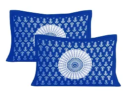 Classic Cotton Blue Morrpankh Double Bedsheet  With Two Pillow Covers-thumb1