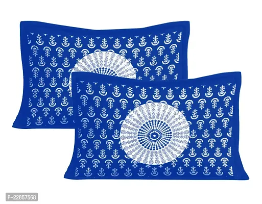 Classic Cotton Blue Morrpankh Double Bedsheet  With Two Pillow Covers-thumb2