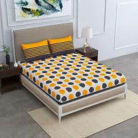 Classic Cotton Yellow And Grey Gola Double Bedsheet With Two Pillow Covers-thumb1